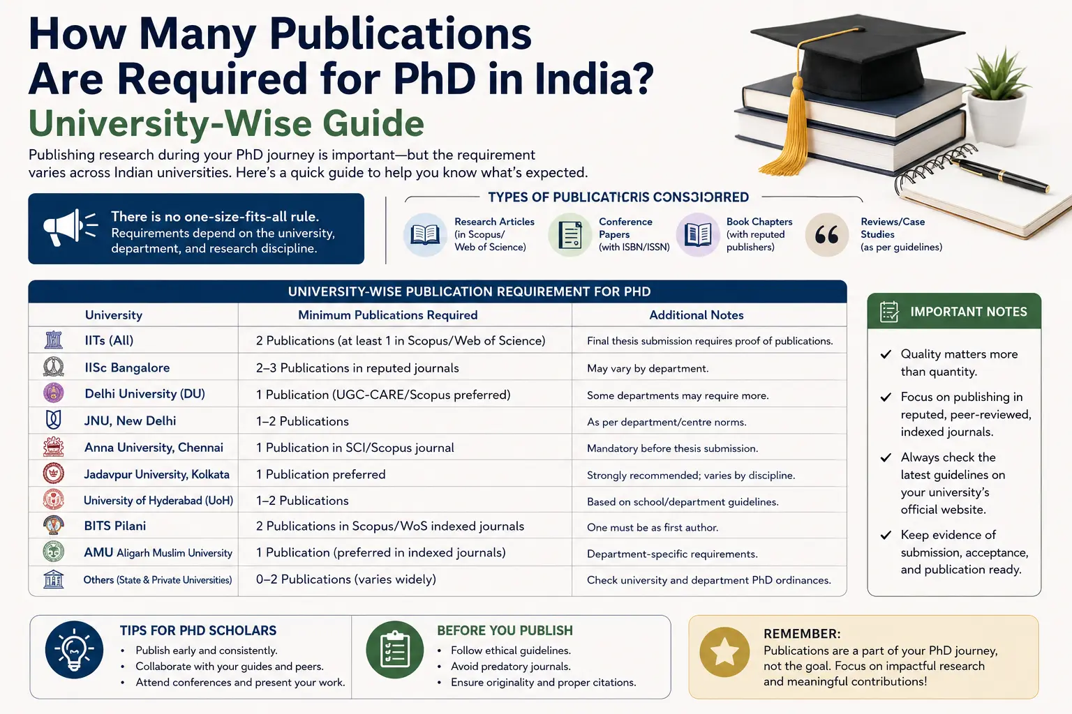 How Many Publications Are Required for PhD in India? University-Wise Guide