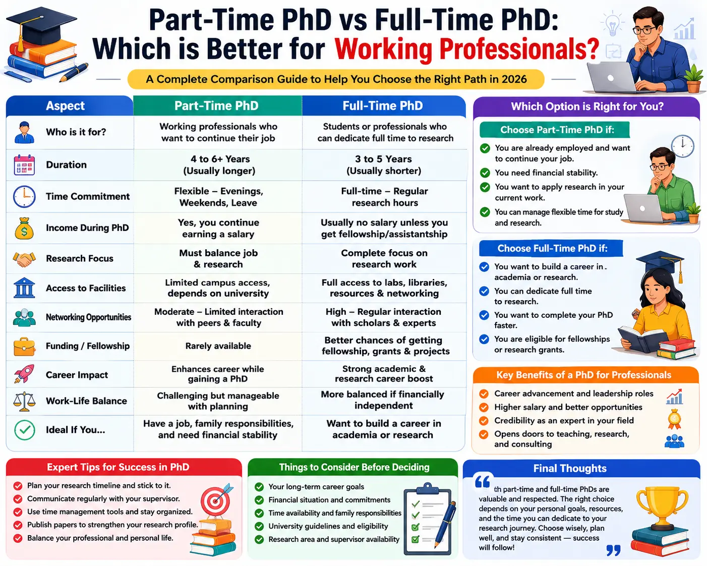 Part-Time PhD vs Full-Time PhD: Which is Better for Working Professionals in India?