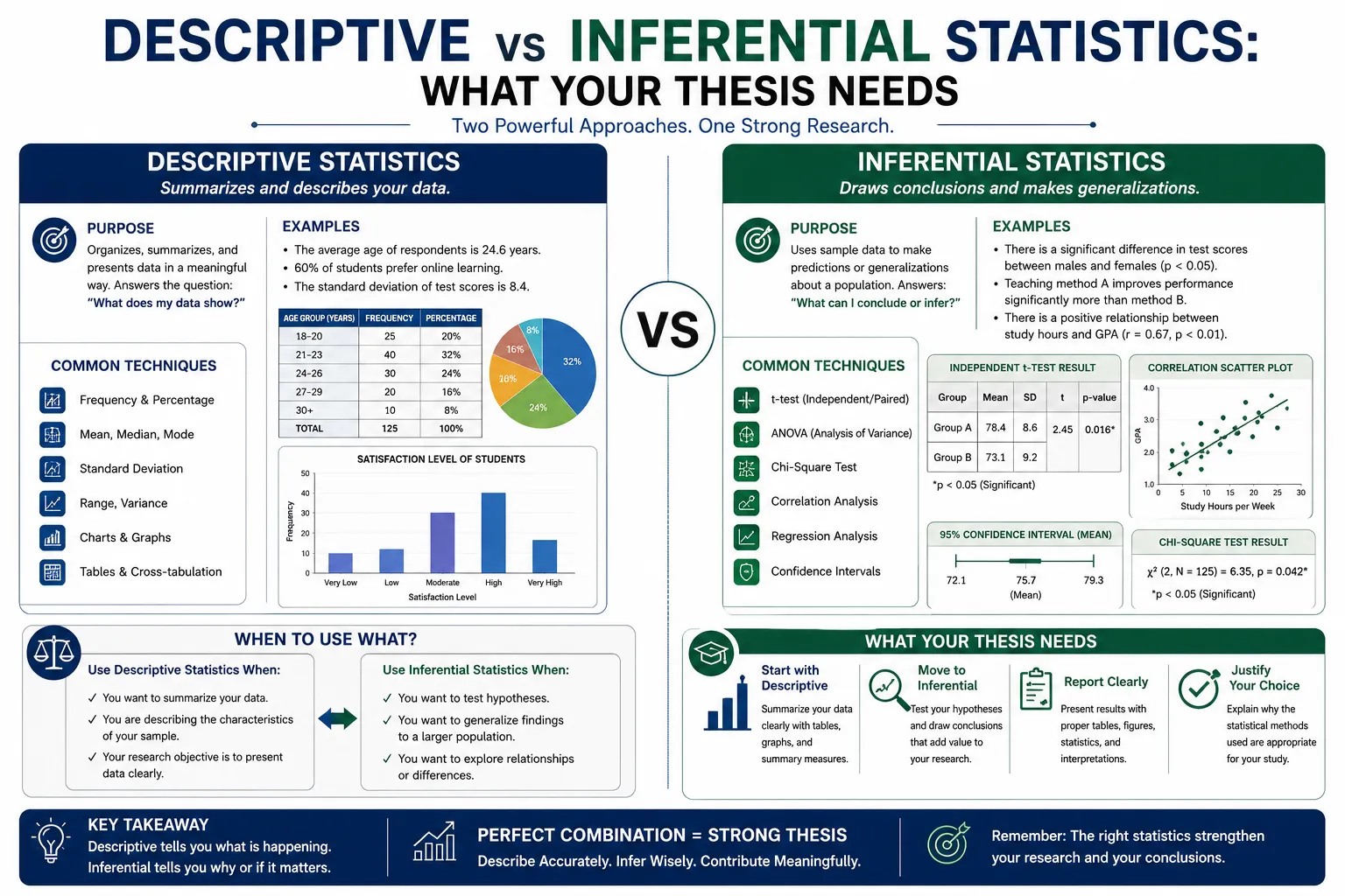 Descriptive vs Inferential Statistics: What Your Thesis Needs